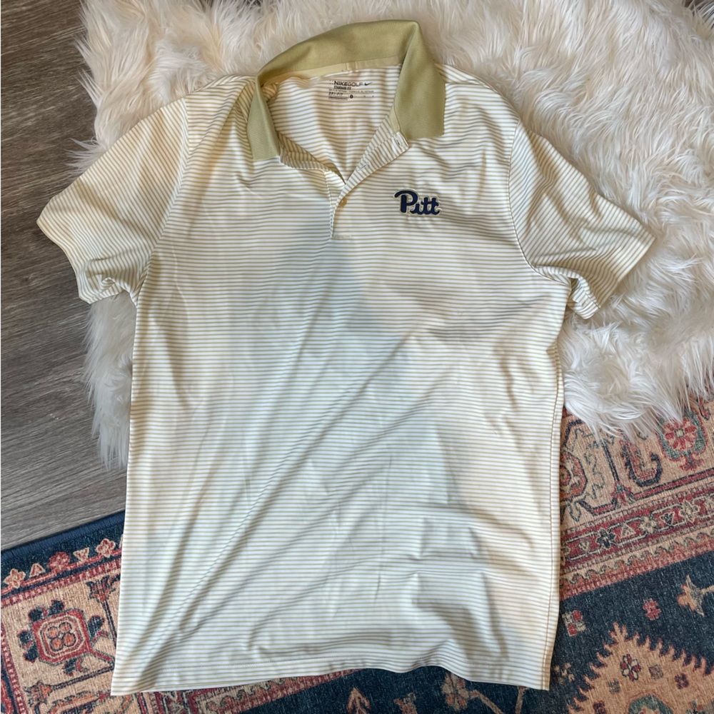 Nike Cream and Green Striped Polo Shirt